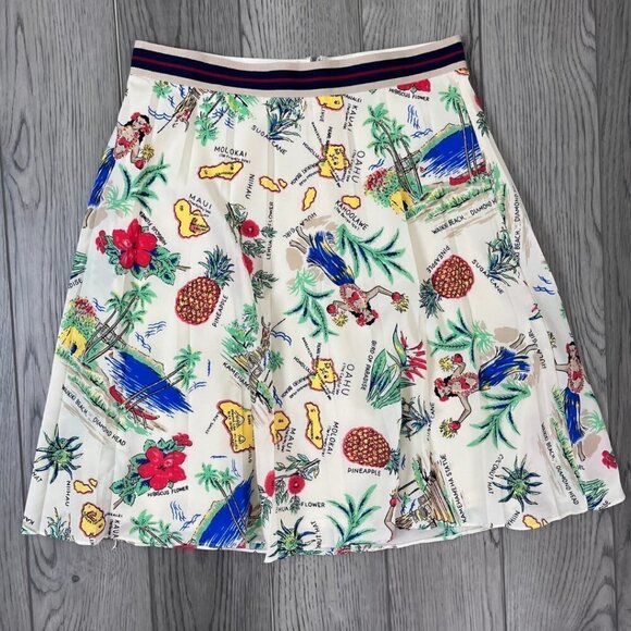 J Crew Women Size 2 Cream Novelty Hawaiian Pleated Mini A Line Skirt Resortwear - Picture 15 of 15